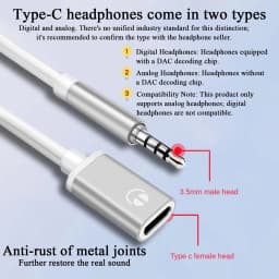 AUX Audio Cable 3.5mm Male to Typec Female Flat Head Earphone to Round Head Car Speaker Adapter Phone Converter Converter