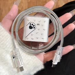 For IPhone 17/16/15/14/13 Data Cable Winder Protect Cover Sleeve Cute Cat Paw Pattern for Apple 18W/20W Charger Protective Case