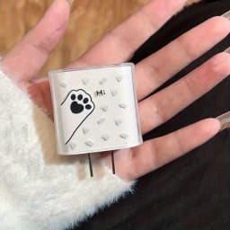 For IPhone 17/16/15/14/13 Data Cable Winder Protect Cover Sleeve Cute Cat Paw Pattern for Apple 18W/20W Charger Protective Case