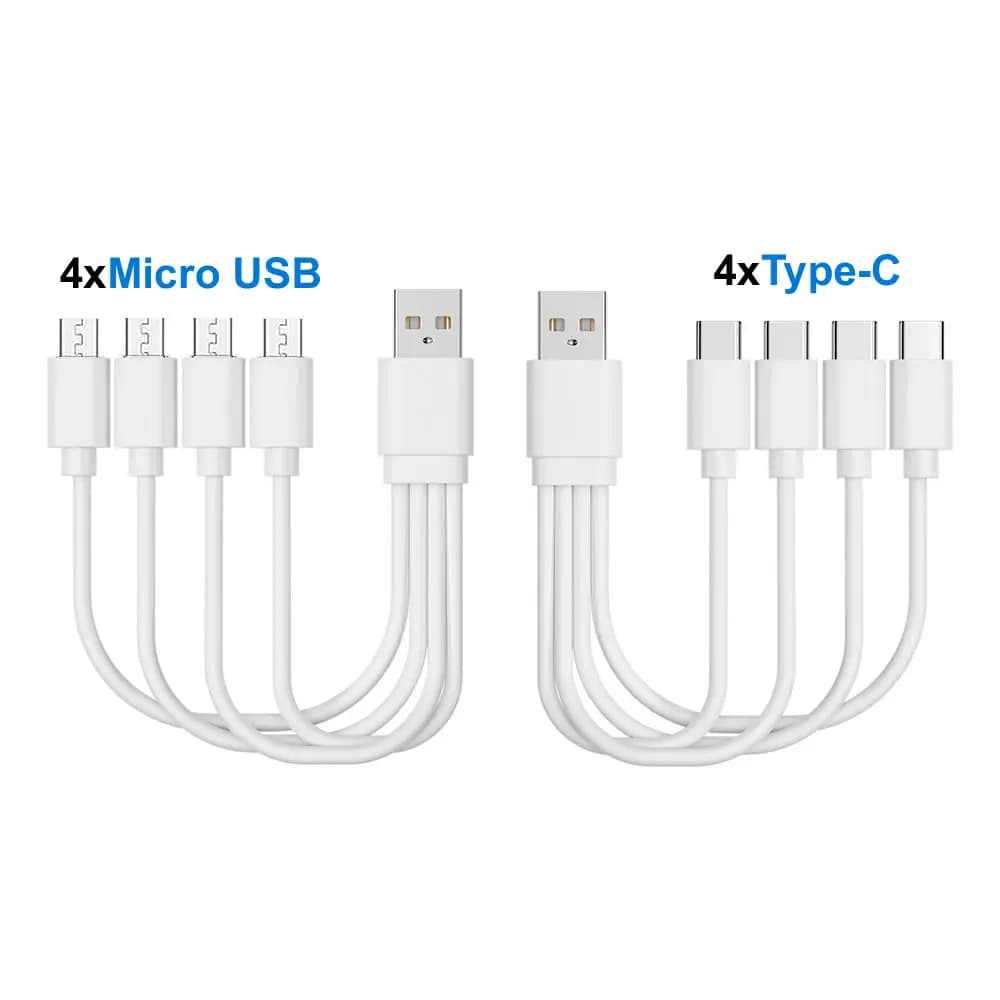 20cm Short USB Multi Charging Cable 4 in 1 Multiple Type C / Micro USB Charging Cord 4Port USB C Splitter Cable 5V 2A