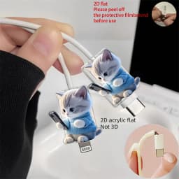 2D Flat 2pcs Cute Cat Phone Charger Cable Protectors Adorable Kitten Design Connector Cover For iPhone Type-C Charging Interface