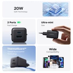 UGREEN 20W GaN Charger Mini USB C Phone Charger PD3.0 QC3.0 For iPhone 17 16 15 Pro Max Samsung S25 Xiaomi Tablet iPad Air Pro