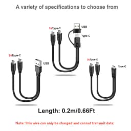 20cm 1 to 2 Out Dual USB C Charging Cord, Short USB Type C to Type C Splitter Cable, Portable Multi USB-C Hubs Charging Cable