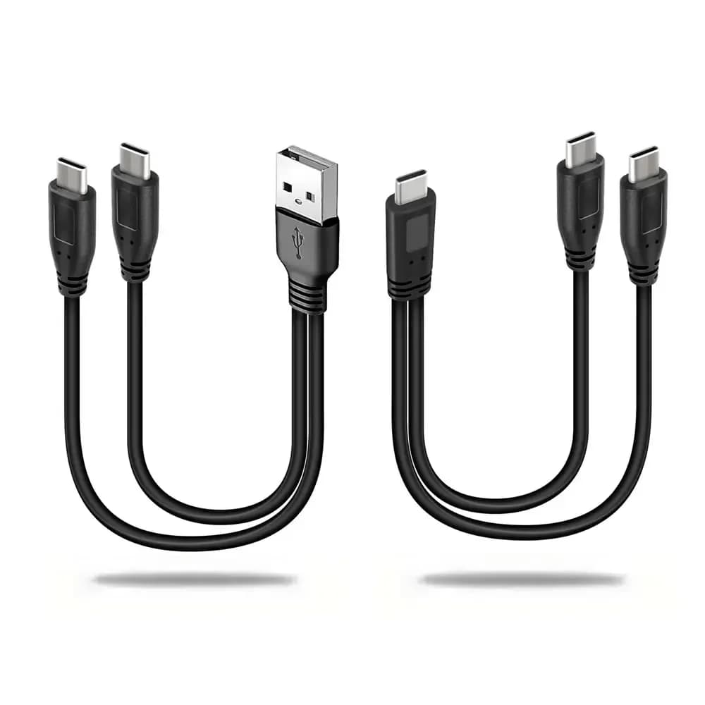 20cm 1 to 2 Out Dual USB C Charging Cord, Short USB Type C to Type C Splitter Cable, Portable Multi USB-C Hubs Charging Cable