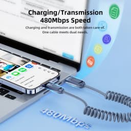 Toocki Car USB Lightning Cable 2.4A Spring Telescopic Fast Charging Cord for iPhone 14 13 12 Pro Max 8 7 Lightning Charger Wire