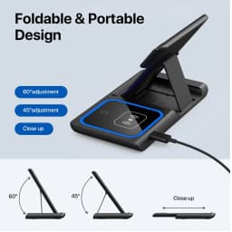 30W 3 in 1 LED Fast Wireless Charger Stand Foldable Charging Station For iPhone 17- 12 Apple Watch 9 8 7 6 5 Airpods Pro