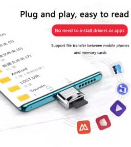 Type C Micro SD Card Reader, BorlterClamp USB C TF Card Reader Adapter with Keychain