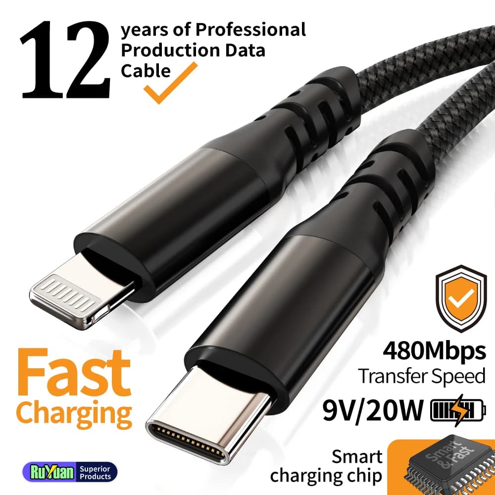 1pc 2pc MFi Certified USB C to Lightning Cable 20W Nylon Braided Fast Charging Cord for iPhone 14-8 iPad AirPods 2m 3m 6ft 10ft