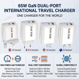 65W Fast Charger EU/AU/US/UK Plug USB TYPE-C Dualports Charger QC3.0 PD3.0 Fast Mobile Phone Adapter Quick Charger 