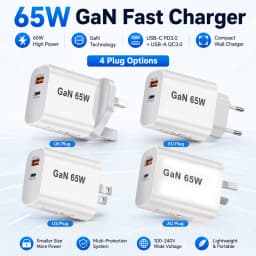 65W Fast Charger EU/AU/US/UK Plug USB TYPE-C Dualports Charger QC3.0 PD3.0 Fast Mobile Phone Adapter Quick Charger 