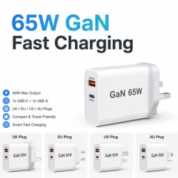 65W Fast Charger EU/AU/US/UK Plug USB TYPE-C Dualports Charger QC3.0 PD3.0 Fast Mobile Phone Adapter Quick Charger 