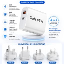 65W Fast Charger EU/AU/US/UK Plug USB TYPE-C Dualports Charger QC3.0 PD3.0 Fast Mobile Phone Adapter Quick Charger 
