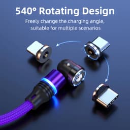 AUFU 3 in 1 540 Rotate Magnetic Type C Cable Micro USB Magnet Fast Charging Cable With LED For iPhone Xiaomi Huawei Samsung POCO