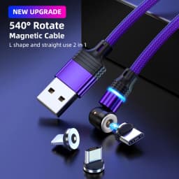 AUFU 3 in 1 540 Rotate Magnetic Type C Cable Micro USB Magnet Fast Charging Cable With LED For iPhone Xiaomi Huawei Samsung POCO