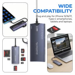 6 In 1 USB Type-C Card Reader SD TF CF MS XD M2 Memory Card Reader 480Mbps Adapter for iPhone 15 16 17 Laptop PC