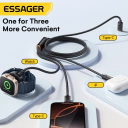Essager 3 in 1 100W USB C Charging Cable for Apple iWatch iPhone 16/15/14/13 Pro With Type C Lightning Fast Charging Cable