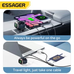 Essager 3 in 1 100W USB C Charging Cable for Apple iWatch iPhone 16/15/14/13 Pro With Type C Lightning Fast Charging Cable