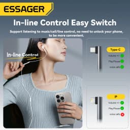 Essager L-shape Type-C to 3.5mm Jack Audio Adapter for iPhone 17 16 Samsung Lightning to 3.5mm Headphone Adapter for iPhone14 13