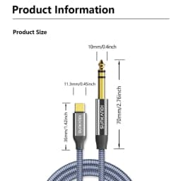 SUNKANDI USB C to 6.35mm 1/4 inch TRS Cable, Type C to 1/4 Audio Adapter Stereo Cable for Phones, Amplifier, Speaker, Headphone