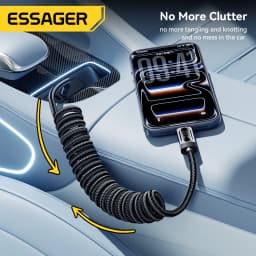 Essager 100W Car Spring Type C Cable For iPhone 17 16 15 Pro Xiaomi Samsung PD Fast Charging For Macbook iPad Type C to C Cable