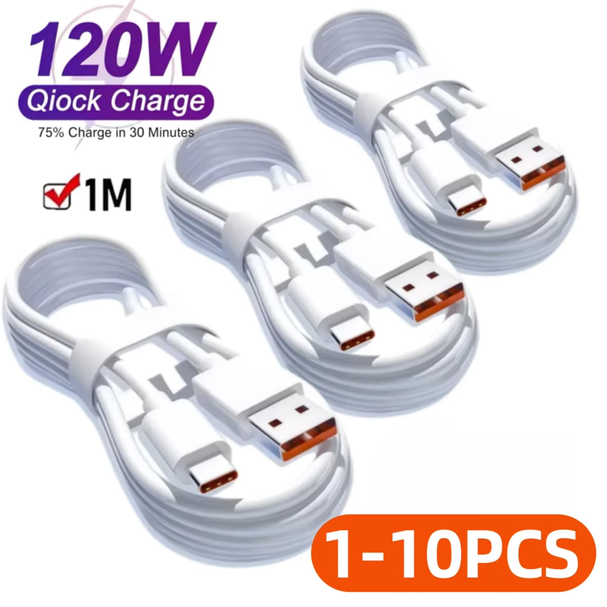 1-10PCS 6A 120W Type C Super Fast Charging Cable Data Cord For Samsung Huawei Xiaomi Redmi Quick Charing USB C Cables