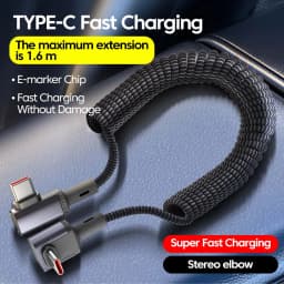 100W Type C/USB Bend Spring Data Cable Super Fast Charging Dual Type-C Mobile Charging Cable Car Retractable for iphone Samsung