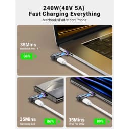 AUFU USB4.0 Magnetic USB C to C Adapter 40Gbps 8K60Hz 90 Degree Converter 240W Type C Adapter for Thunderbolt 4/3 MacBook Laptop