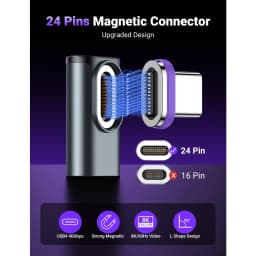 AUFU USB4.0 Magnetic USB C to C Adapter 40Gbps 8K60Hz 90 Degree Converter 240W Type C Adapter for Thunderbolt 4/3 MacBook Laptop