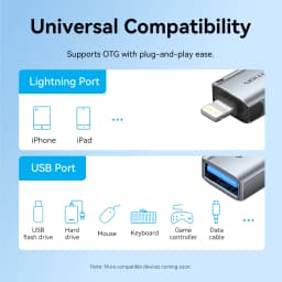 Vention Lighting OTG Adapter Lighting Male to USB A Female Converter for iPhone 14 13 12 iPad Xr Pro Max Lighting USBA Connector