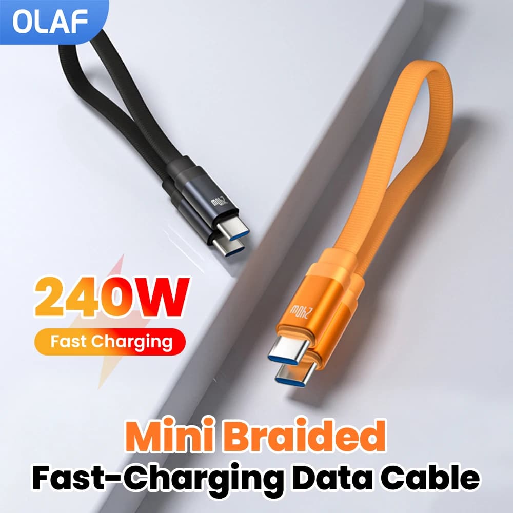 20CM Short Data Cable PD240W Type C To Type C Cable Fast Charging For iPhone 15 16 17 Samsung Huawei Xiaomi USB C To USB C Cable