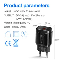 18W USB Charger Quick Charge Wall Charger For iPhone Samsung Xiaomi Huawei Portable USB Fast Charging Mobile Phone Power Adapter