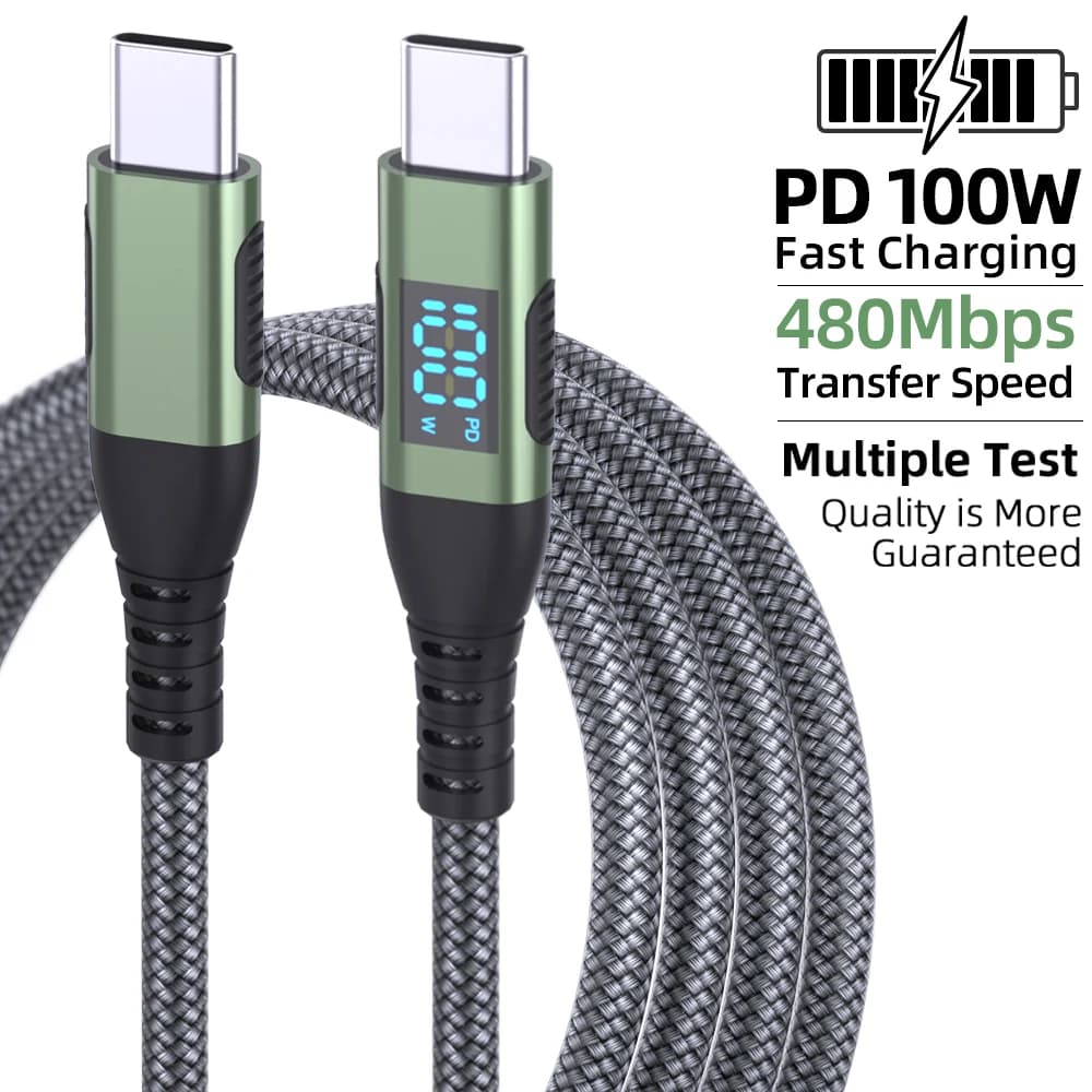 LAIHONEN New 100W LED Digital Display Quick Charge USB Type C Cable for iPhone 16 15 16 Pro Max 16 15 Plus 10FT USB A to USB C