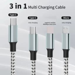 3 in 1 Fast Charging Type C USB Cable Type C Usb Micro For Iphone Samsung Huawei Xiaomi Multi Port Multiple Charging Wire