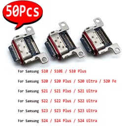 50Pcs,NEW Micro USB Jack Connector Female Charging Socket For Samsung S10e S10 S20 S21 S22 Plus S23 S24 Ultra S20 Fe S25
