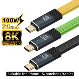 PD100W Type C to Type C Fast Charging Cable USB3.2 20Gbps ThunderBolt 3 5A USB-C Cord for iPhone 15 16 Huawei Samsung Xiaomi