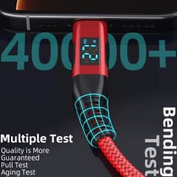 MFi Certified USB C to Lightning Cable LED Display PD Fast Charging Smart Charging Indicator Red Braided Nylon For iPhone 14