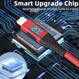 MFi Certified USB C to Lightning Cable LED Display PD Fast Charging Smart Charging Indicator Red Braided Nylon For iPhone 14