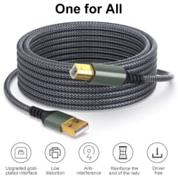 USB A Printer Cable 16 Ft Up to 480 Mbps Transfers Data Speed for USB A Devices USB A to USB 2.0 Type B Dell Epson Lexmark