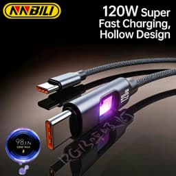 NNBILI 120W USB C To USB C For iPhone 16 17 Pro Fast Charge Cable Hollow RGB Light USB A to Type C Cable For Macbook Samsung S26