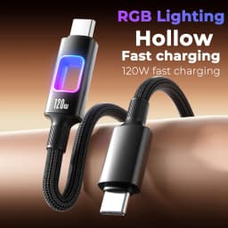 NNBILI 120W USB C To USB C For iPhone 16 17 Pro Fast Charge Cable Hollow RGB Light USB A to Type C Cable For Macbook Samsung S26