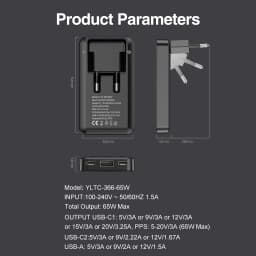 New 65W Power Adapter Foldable, Slim 65W Charger Multi-Port Charger 3 Port 2C1A Fast Charging For Phones Tablets and More