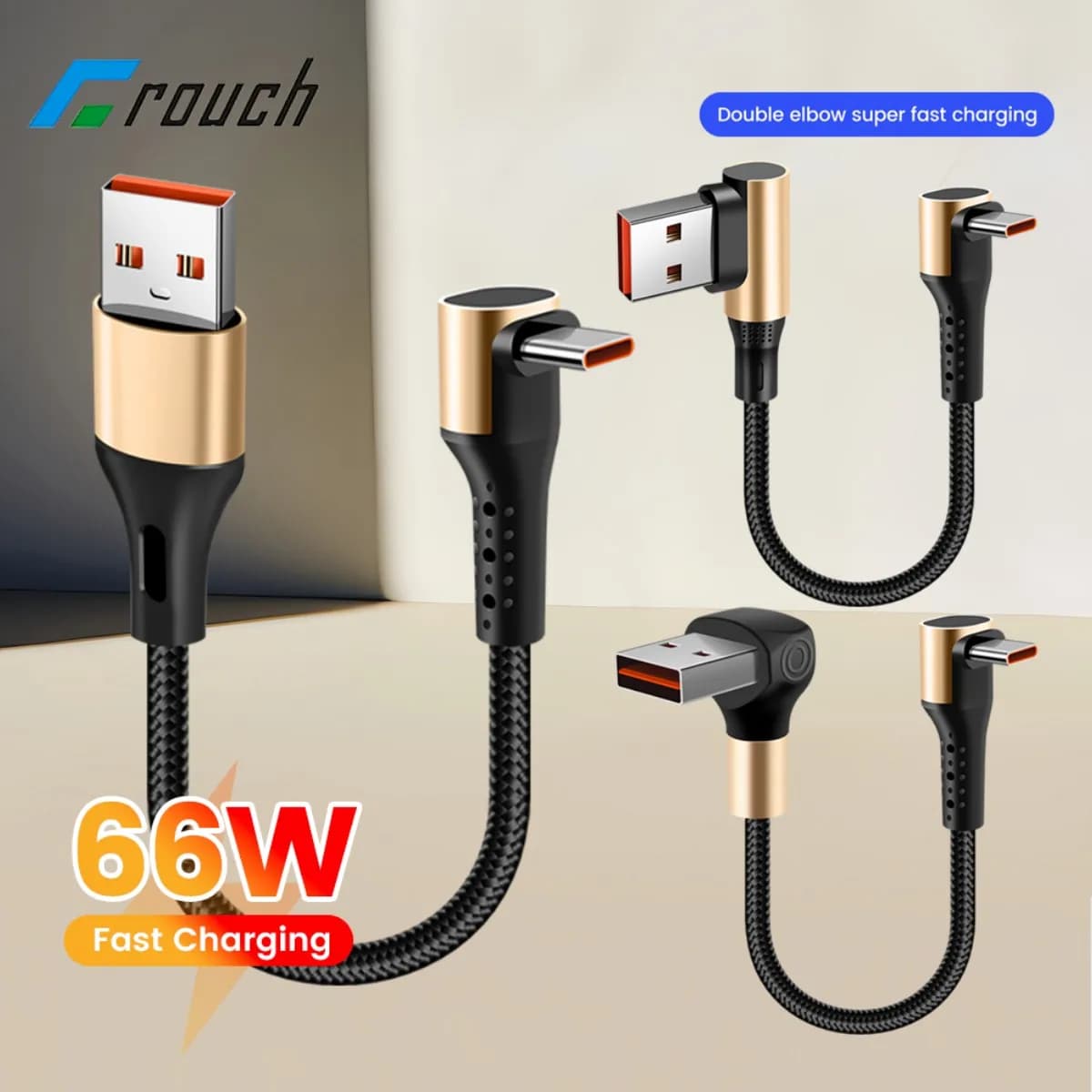 0.15M 0.25M 0.5M Short USB C Cable 66W Double Elbow USB A To Type C Fast Charging Cable for iphone 15 16 Samsung Huawei Xiaomi