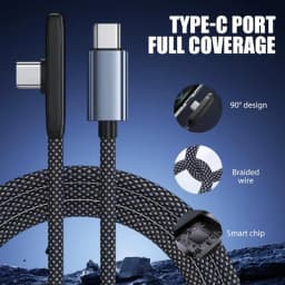 90 Degree 10A USB Type-C Cable 100W Quick Charging Data Transfer Cable Portable Right Angle USB-C Wire Durable For Phone Gaming