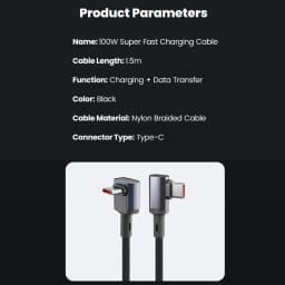 Extended 100W Type C To Type C Fast Charging Cable 90° Elbow Braided Nylon Charging Wire For iPhone 17 16 Huawei Samsung Xiaomi