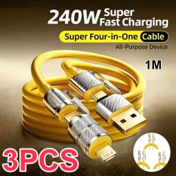 1/3PCS 240W 4-in-1 Fast Charging Data Cable Type-C To Type-C Zinc Alloy Cable For iPhone15/16p Samsung Huawei Xiaomi