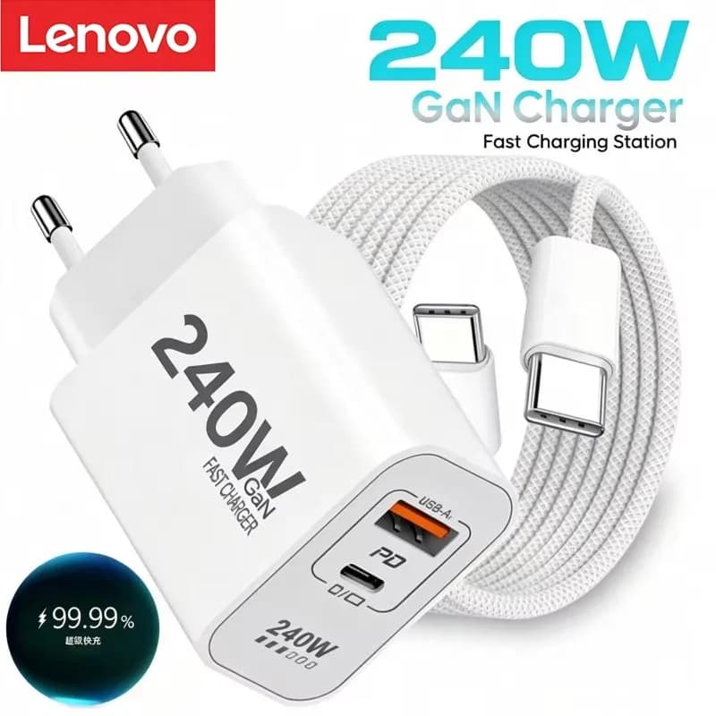 Lenovo 240W GaN PD USB C Charger For iPhone 17 16 15 14 13 Pro Max Phone QC 3.0 PD 3.0 USB Type C Fast Charging for Xiaomi iPad