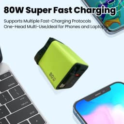 80W GaN USB+PD Fast Charger USB3.0 With Retractable Type C Cable For iPhone 16 15 Samsung MacbookMacbook Quick Charging Adapter
