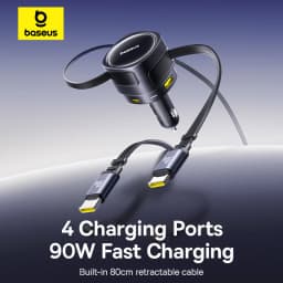 Baseus 90W Car Charger Type-C iP Dual Retractable Cable Phone Charger PD QC SCP AFC PPS Fast Charging For iPhone Samsung Xiaomi