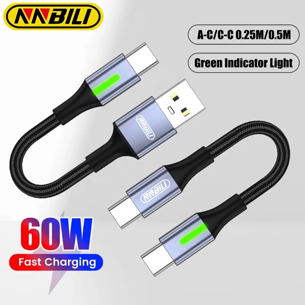 NNBILI 0.25M 0.5M Short Type C to USB C Cable Fast Charging For IPhone 18 17 16 Xiaomi Samsung Huawei Power Bank USBC Data Cable