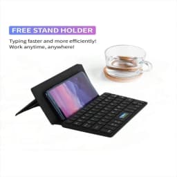 JOMAA Folding Phone Keyboard,Portable Rechargeable Keyboard Foldable Bluetooth Wireless Keyboard with Stand Holder